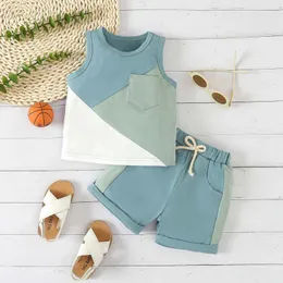 Clothing Sets Baby Boys Summer Outfit Casual Sleeveless Contrast Color Pocket Tank Tops Drawstring Shorts 2PCS Infant Clothes 0-3Y