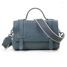 Axelväskor ins chic England -stil satchel tygväska äkta läder kvinnor messenger blå damer handväska klassisk satchel