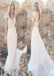 Böhmische Strandhochzeitskleider Brautkleider Chiffon Bling Perlen Kristall Flügelärmeln Boho Elfenbein Spitze Hochzeitskleid Vestido De Novia3603556