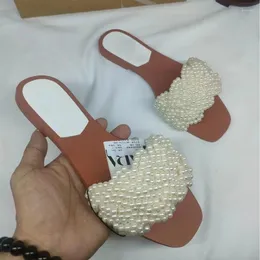 Slippers Summer Women's Pearl Sandals Flat Bottom Open Toe Beach Holiday Shoes Outdoor Handmade High