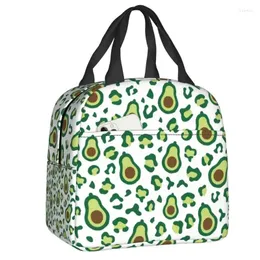 Storage Bags Green Avocado Leopard Pattern Thermal Insulated Bag Women Resuable Lunch Container For Picnic Multifunction Food Box