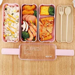 Geschirrssätze tragbarer Bento Box 3-Layer-Mittagessen 900 ml Weizenstrohspeicherbehälter 11.2 x 8,2 18,5 cm