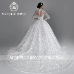 Vestidos de noiva Michelle Royce Ball vestido para mulheres 2024 Royal O-Golago invisível decote invisível vestido de noiva de lantejoulas vestidos de novia