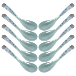 Spoons 10 Pcs Spoon Melamine Dinner For Ramen Soup Ladle Blue And White Serving