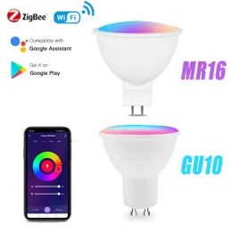 Tuya Zigbee/WiFi Smart Light Bulb GU10/MR16 RGB+CW 5W Dimmable LED 램프 5W Smart Life Spotlight Control을 통한 Alexa Google Home을 통한 스마트 라이프 스포트라이트 제어