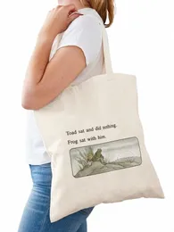 frog and Toad meme Tote Bag Reuseable Canvas Fi Shop Grocery School Femal Gril Women Persal k4Ds#