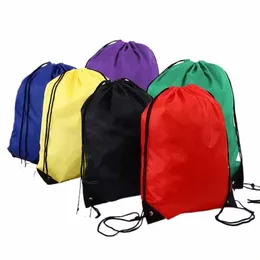 nyl Color Portable Sports Bag Thicken Drawstring Belt Riding Backpack Gym Drawstring Shoes Bag Clothes Backpacks Waterproof 548C#