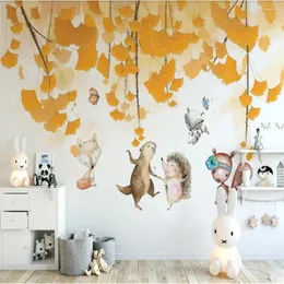 Wallpapers Milofi personalizado grande papel de parede mural ginkgo biloba dos desenhos animados animal quarto infantil fundo papel de parede pintura decorativa