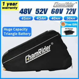 ChamRider 48V Ebike Battery 18650 Cell 72V 60V 52V Triangle 30AH 40AH Huge Capacity 1500W 2000W Super Powerful 21700 Bafang