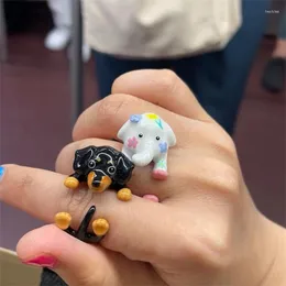 Cluster Rings 2024 Fashion Dripping Oil Cartoon Dachshund Ring smycken Tillbehör legering Rolig fingerspänne elefantgåva