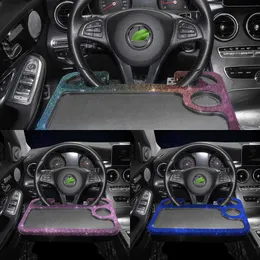 Aggiorna il tavolo per auto con diamante, tavolo per volante, vassoio per auto, cibo, bevande, caffè, vassoio porta tablet portatile per auto, accessori bling