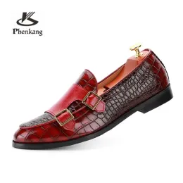 Boots Phenkang Men's Pu Leather Black Spring Buckle Elegant Designer Wedding Shoes Bride For Men Moccasin Dress Shoe 2022