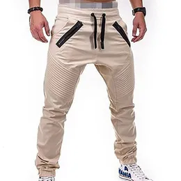 Homens casuais joggers calças sólida fina carga sweatpants masculino multi-bolso calças esportivas dos homens hip hop harem lápis calças 240325