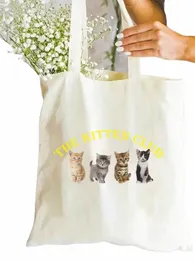 1pc simpatico gattino modello Tote Bag Shop Bag Carrier Bag Casual Canvas Borsa a tracolla Negozio regalo per amante dei gatti P5IX #