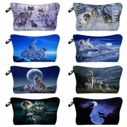 Wolf Print Women's Cosmetic Bag Outdoor Portable Candy Bag Personalizável Travel Toiletry Bag Pencil Case For Boy Makeup Organizer v8ZF #
