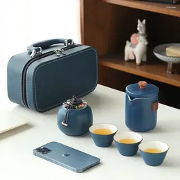 Teaware Sets Portable Kungfu Tea Set for Travel Chinoiserie Ceramic One Pot 3カップ