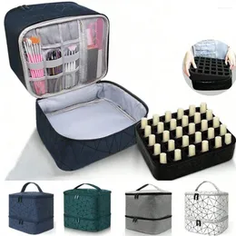 Sacos de armazenamento PU Couro Unha Polonês Organizador Dupla Camada Detém 30 Garrafas Caixa Rhombus Xadrez Kit Portátil Carrying Case Travel