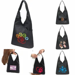 cute Footprints Handbags Trend Thick Eco Nyl Shop Bag Tote Women Reusable Portable Supermarket Folding Pouch Foldable Pack u9ZY#