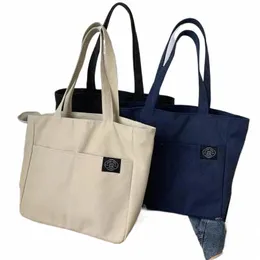 Kvinnor Canvas Tote Bag Solid Color Designer Ladies Casual Handväska axelväska stor kapacitet Cott återanvändbar butikstrandväskor P4HC#