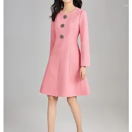 Casual Kleider Mode Rosa Hohe Qualität Tweed Kleid Weibliche Luxus Nagel Bohrer Kleine Duft Langarm Elegante Schwarz Französisch frauen