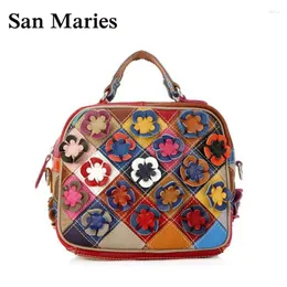 Omuz çantaları San Maries !!! Kadın Çiçek Çanta Vinta Vintage Kızlar Moda Crossbody Küçük Orijinal Deri Çanta Kadınlar Elçisi