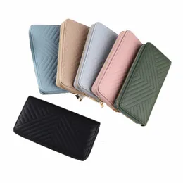 new fi solid color PU wallet girls zipper print clutch bag temperament simple sewing line coin purse F9y1#