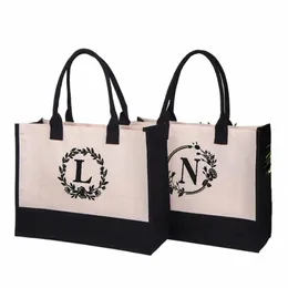 Cott Linen Women Tote Bag eleganckie wstążki alfabet o wysokiej pojemności drukowane Cvenient Pockets Pojemny sklep torebka podróżna B6YA#