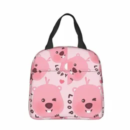 kawaii Loopy Carto Beaver Insulated Lunch Bags Cooler Bag Reusable Cute Large Tote Lunch Box Girl Boy College Picnic w0W9#