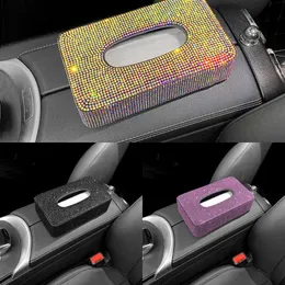 Upgrade Luxury Rhinestone Car Tissue Box Holder Block-Type Tissue Box For Center Console Armrest Box Seat Back Bling Car Accessories