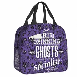 haunted Mansi Grim Grinning Ghosts Lunch Box Women Cooler Thermal Food Insulated Lunch Bag School Children Student Picnic Bags A0uk#