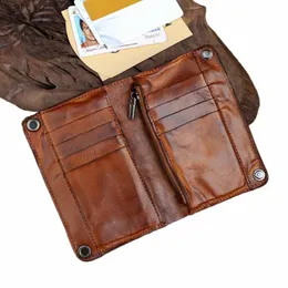 ręcznie robiony portfel zmarszczki oryginalny skóra oryginalna skórzana krowa pionowe portfele męskie retro mey klipy luksusowe krótkie torebki Billfold B66K#