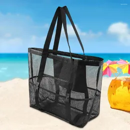 Förvaringspåsar mode mesh strandpåse 40l stor kapacitet topp zip casual leksak med 8 fickor utomhus sommarrese handväska