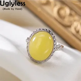 Anéis de Cluster Uglyless Luxo Natural Gemstones Jóias para Mulheres Óleo de Galinha Âmbar Cera de Abelha Elegante Senhora Vestido 925 Bijoux de Prata