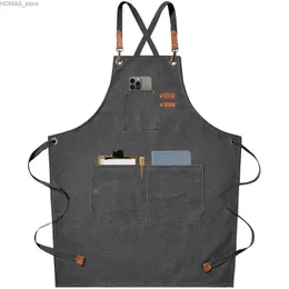 Schürzen Neue Mode Canvas Küche Schürze Herren Koch Arbeit Schürze Barbecue Restaurant Bar Cafe Beauty Nail Studio Uniform Y240401