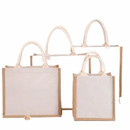 Burlap Jute Tote Shopper Bag Women Vintage Reusable Grocery Shop Bag Wedding Birthday Gifter Bag Handmade Bags Ladies Handbags Y4xw＃