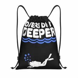 scuba Diving Drawstring Backpack Sport Gym Sackpack Foldable Divers Do It Deeper Underwater Adventure Shop Bag Sack R5UZ#