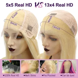 250% 613 blond hudliknande HD spets frontala peruk 34 tum full spets smält hud 13x4 hd spets främre mänskliga hår peruk naturlig hårbotten Glueless