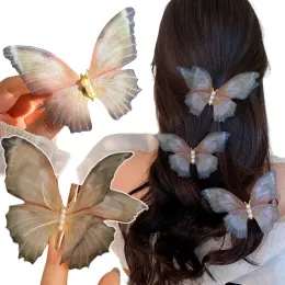 Koreaner Glitzer Spitze große Schmetterlingshaarklammern Retro schöne bewegliche Flügel Perle Haarnadel Frauen Süße Barrette Kopfbedeckungszubehör Accessoires