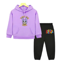 POMNI THE Amazing Digital Circus Kids Hoodies sätter avslappnad anime pojke tjej boutique kläder fleece tröjor kawaii tröjor