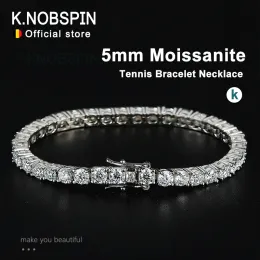 KNOBSPIN 5mm Moissanit Tenis Bilezik Kolye Kadınlar için 925 STERLING Gümüş D ​​VVS1 Lab Diamond Gra Sertifika Takı ile