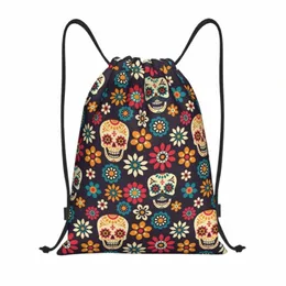 Day Of The Dead Modello Zaino con coulisse Donna Uomo Palestra Sport Sackpack Pieghevole Zucchero Teschio Borsa da allenamento Santa Muerte Sacco P3C1 #