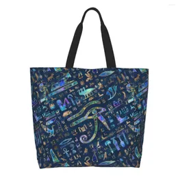 Borse per la spesa Geroglifici egiziani Generi alimentari Borsa tote Moda Antico Egitto Arte Canvas Shopper Spalla Borse di grande capacità