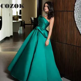 Runway Dresses Elegant Green Natural Floor Length Celebrity Satin Prom Long Formal Evening Gowns Custom Vestidos De Celebridades YW72