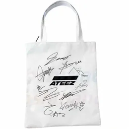 Ateez Korean Kpop Fans Collecti Canvas Bag Casual stora handväskor för kvinnliga damer Shop Handväska Skriv ut stor kapacitetsväska R2VX#