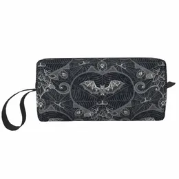Halen Witch Bats Makeup Bag for Women Travel kosmetyczny Organizator Kawaii Gothic Halen Lace Storage toaletowe toalety Z5H3#