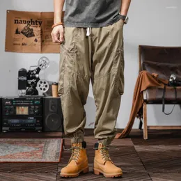 Calças masculinas Carga Japonesa Homens Soltos Silhueta Retro Zipper Multi-bolso Hipster Oversize