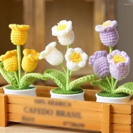 Decorative Flowers Handmade Lily Of The Valley Potted Crochet Simulated Plant Bonsai Home Decoration Desktop Ornament