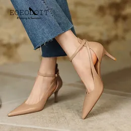 65 cm höga klackar Sandaler Summer Cover Heel Pointed Toe Leather Pumps Shoe Spring Shoes Office Lady Stilettos 240322