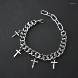 Braccialetti con ciondoli Moda uomo Catena cubana Croce Polso cavo Artiglio di aragosta Chiusura Bracciale in acciaio inossidabile Gioielli hip-hop punk per feste