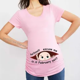 Rolig hellooo ursäkta mig är det januari-december kvinnor gravid t-shirt kvinnlig moderskap graviditet tillkännagivande nya mamma kläder